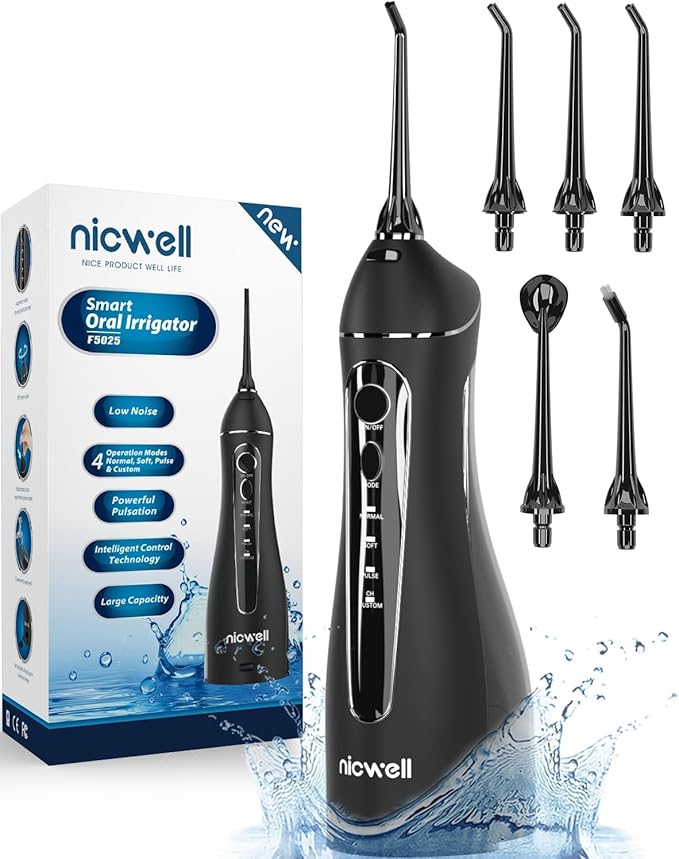 Nicwell Water Dental Flosser Teeth Pick - Cordless Portable 4 Modes Rechargeable Flossers Oral Irrigator